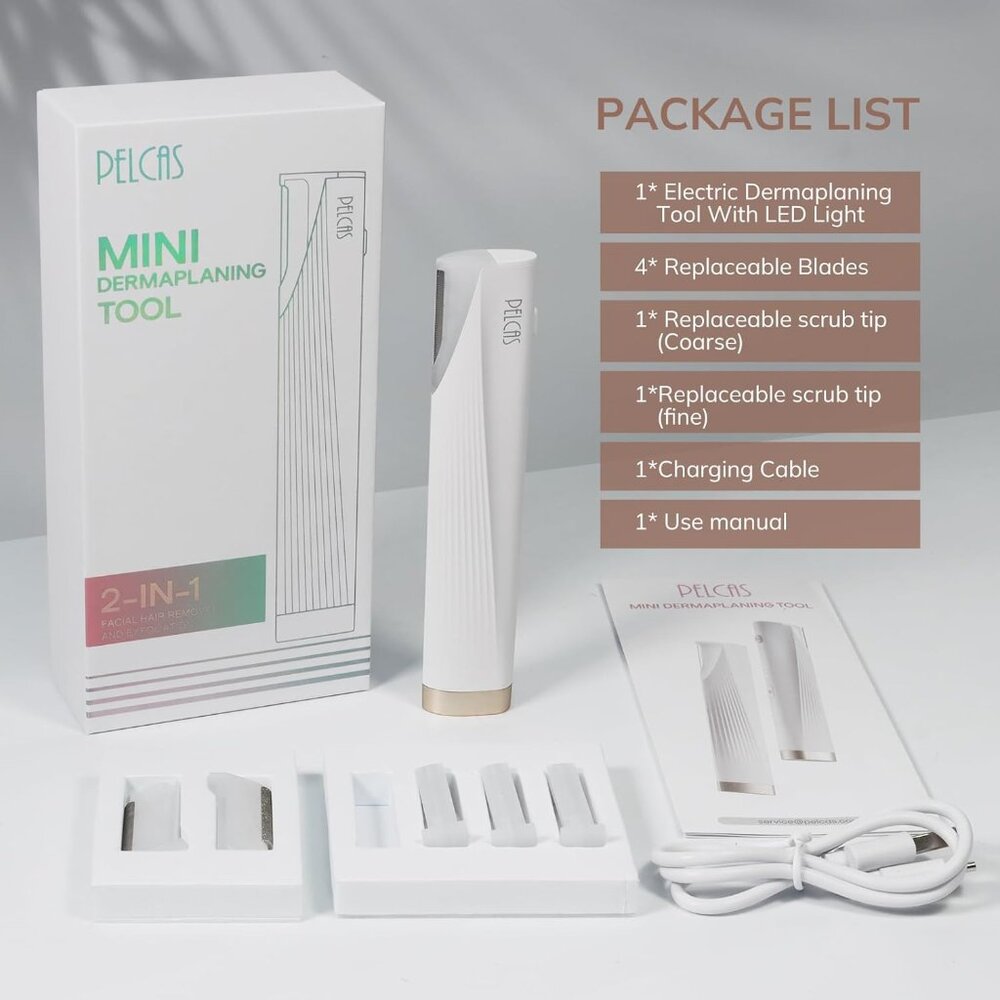 PELCAS Electric Dermaplaning Kit with LED Light, Mini Face Dermaplaning Razor